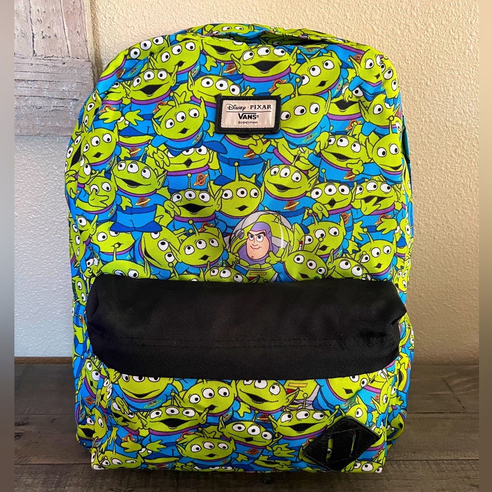 RARE!! VANS Toy Story backpack Green Aliens With Hidden Buzz Light year